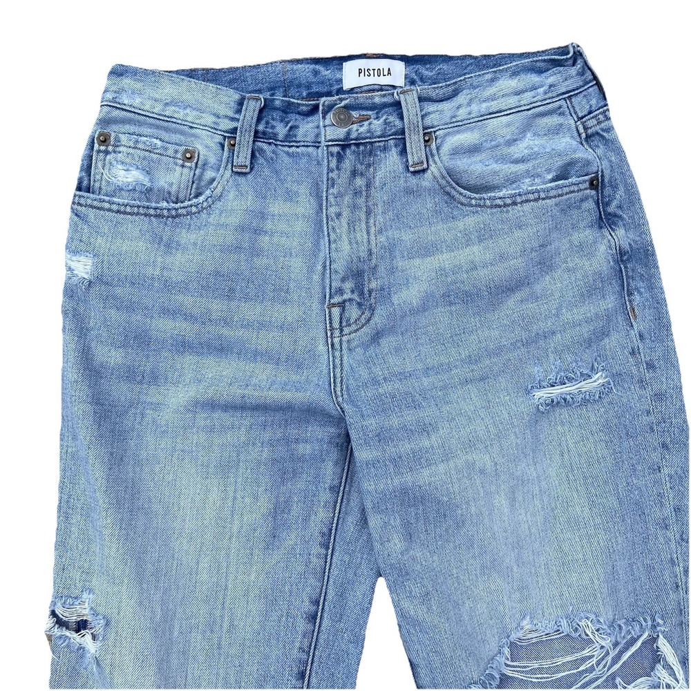 Pistola Women's Distressed Straight Leg Blue Denim Jeans Size‎ 27x30 Mid Rise - Picture 3 of 11